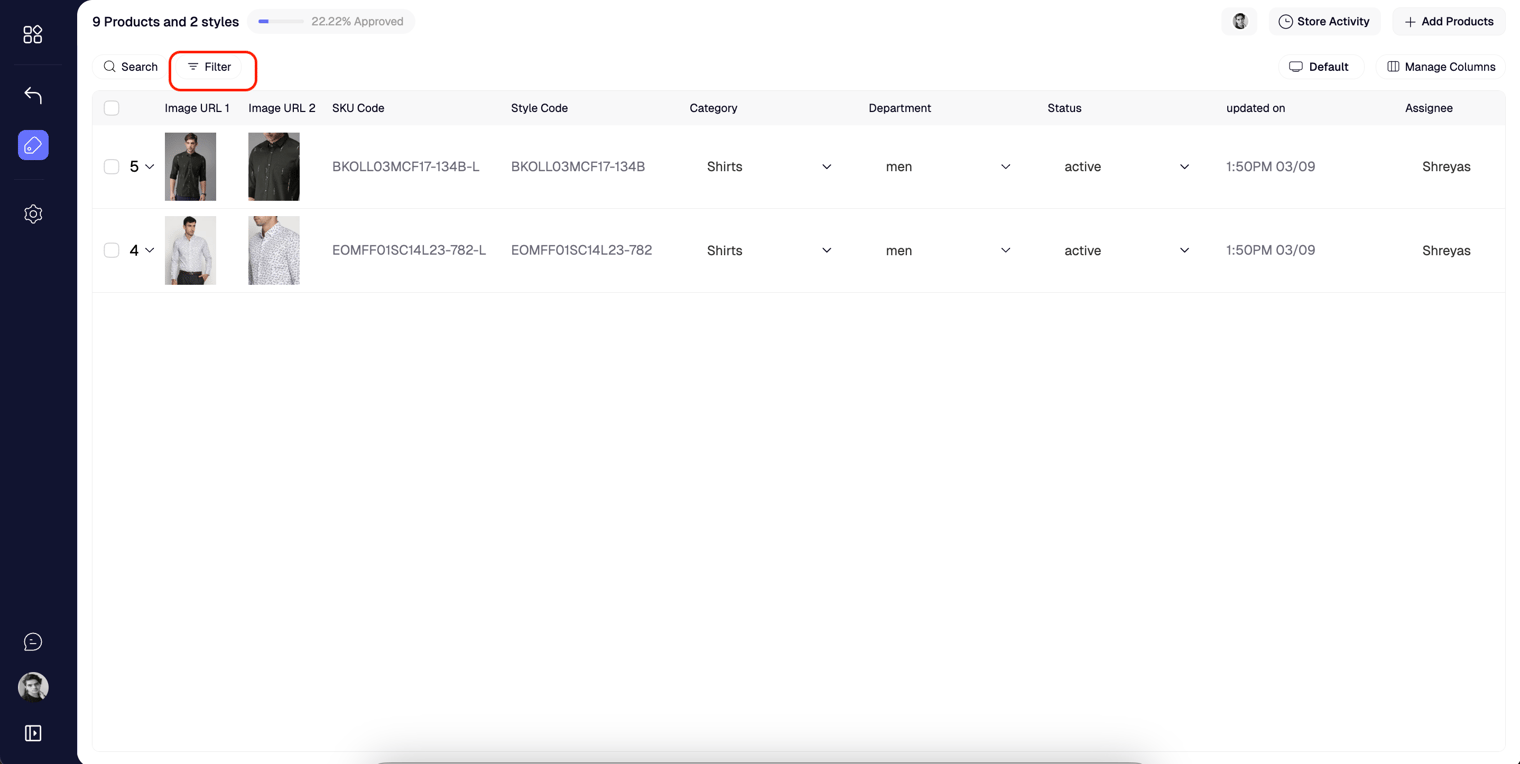 Filter attribute selection
