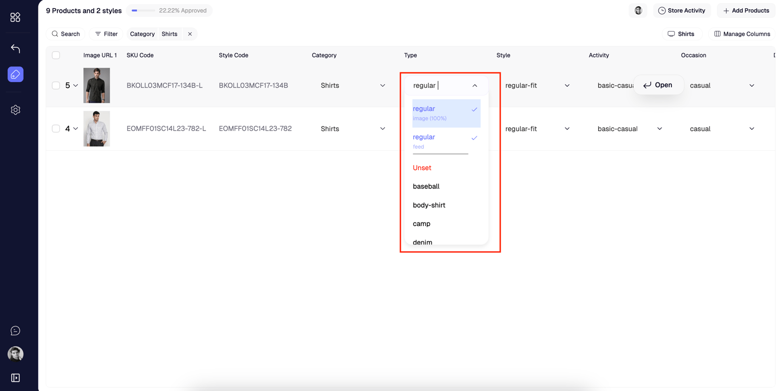 Attribute dropdown
