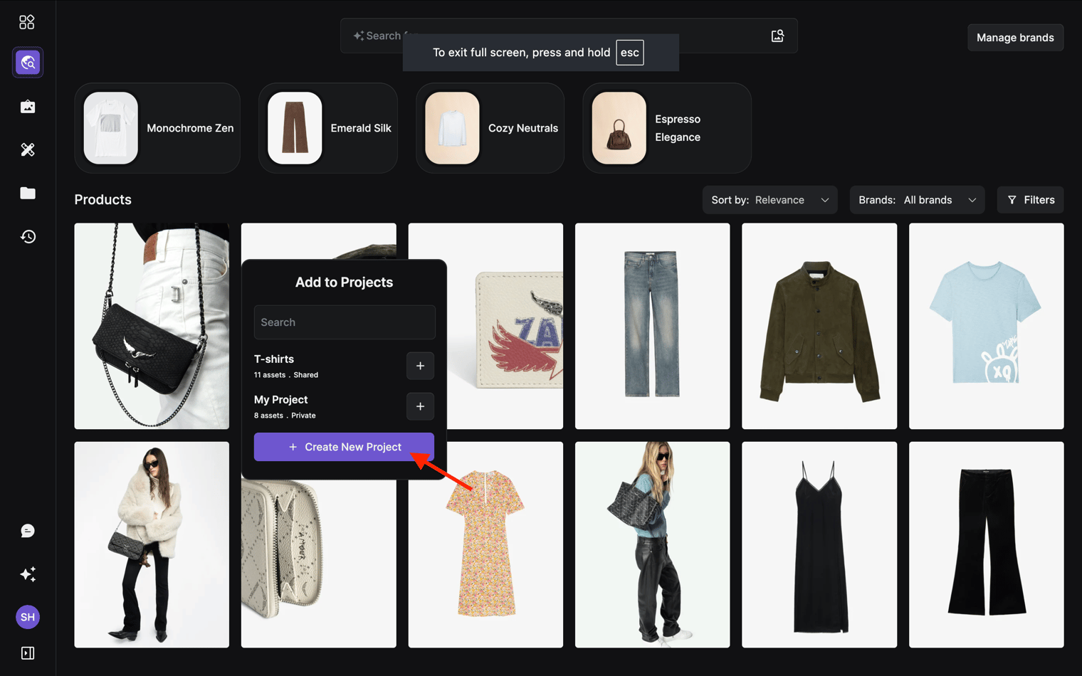 Create a project from the save modal