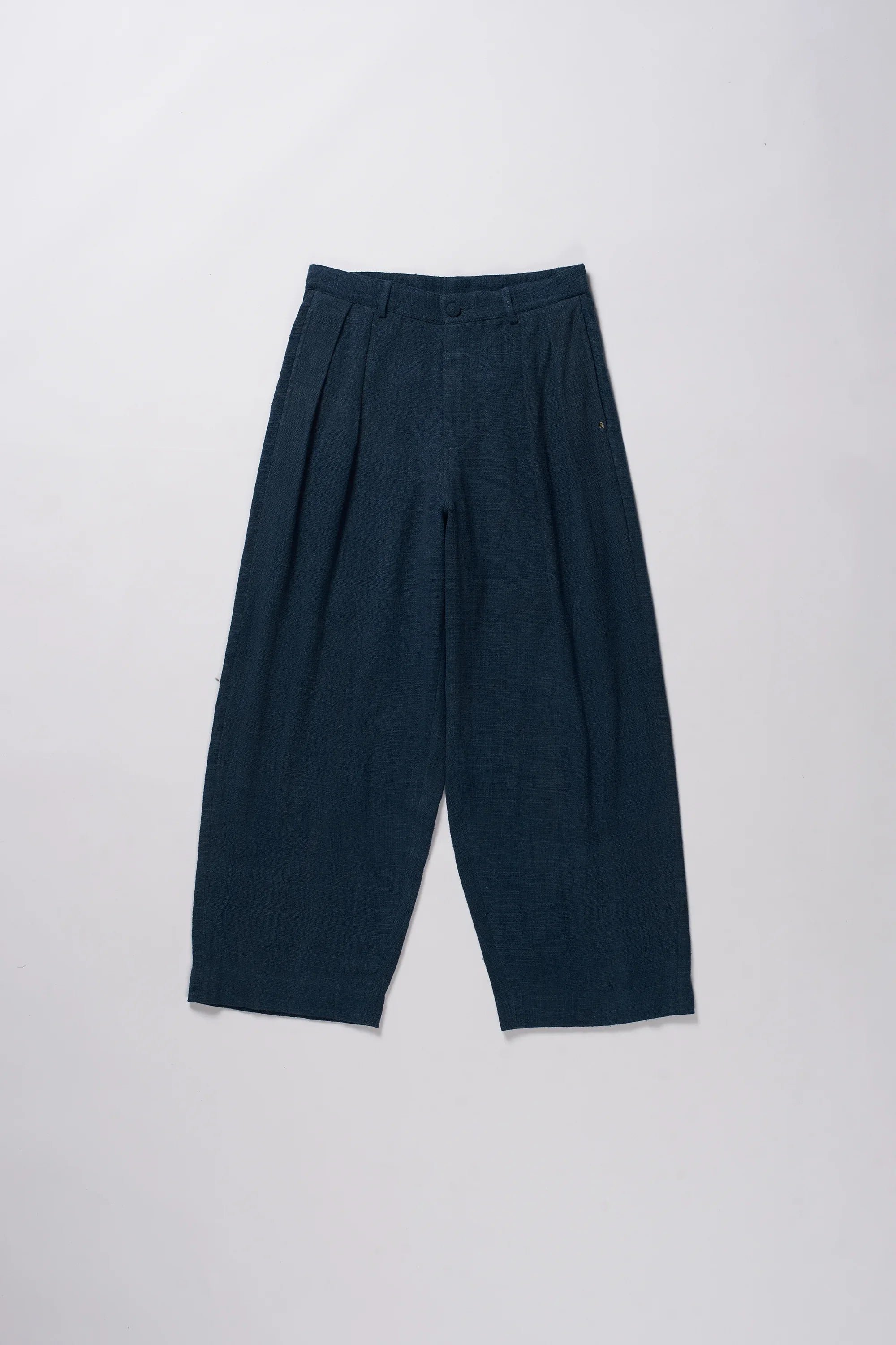 Estate Blue Cotton Pleated Trousers front view