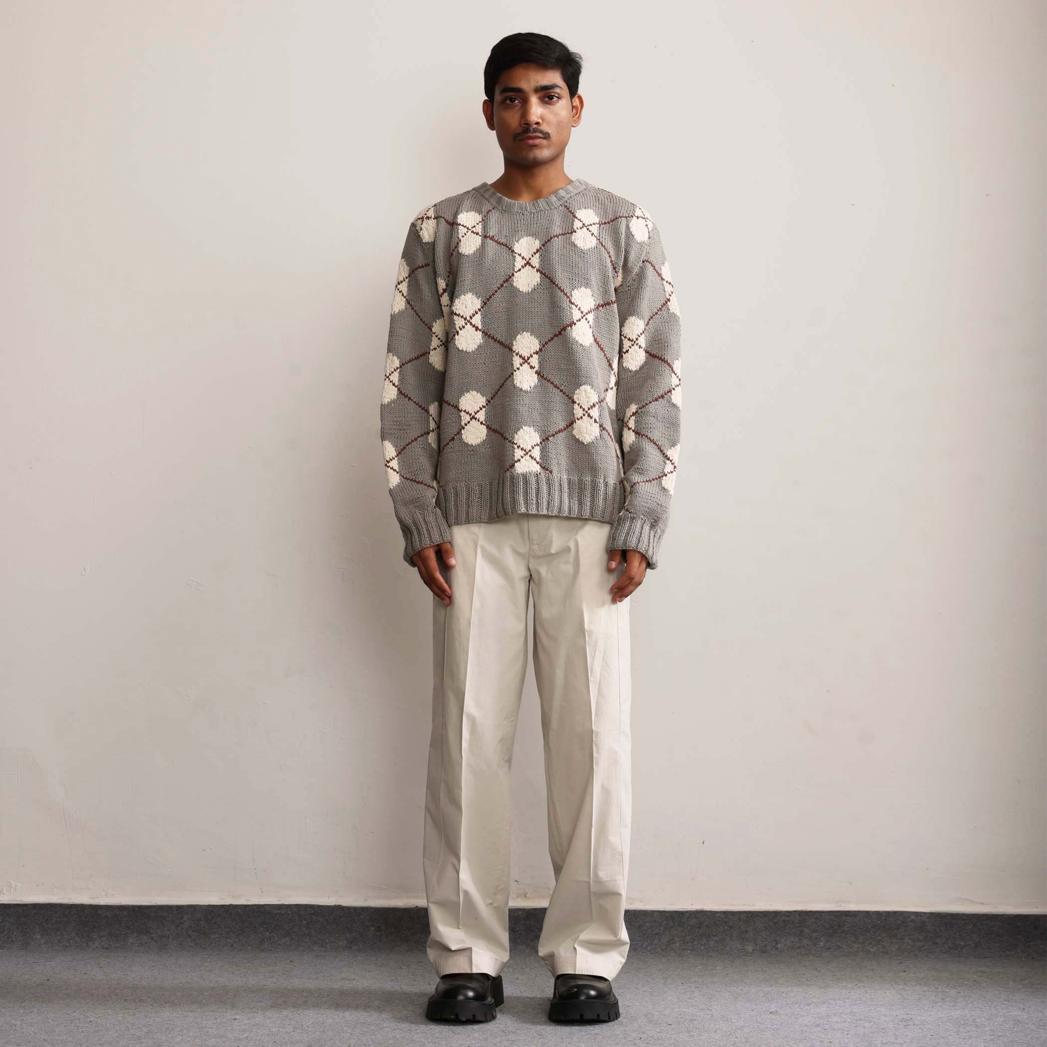 DNA Argyle hand knitted sweater styling frame