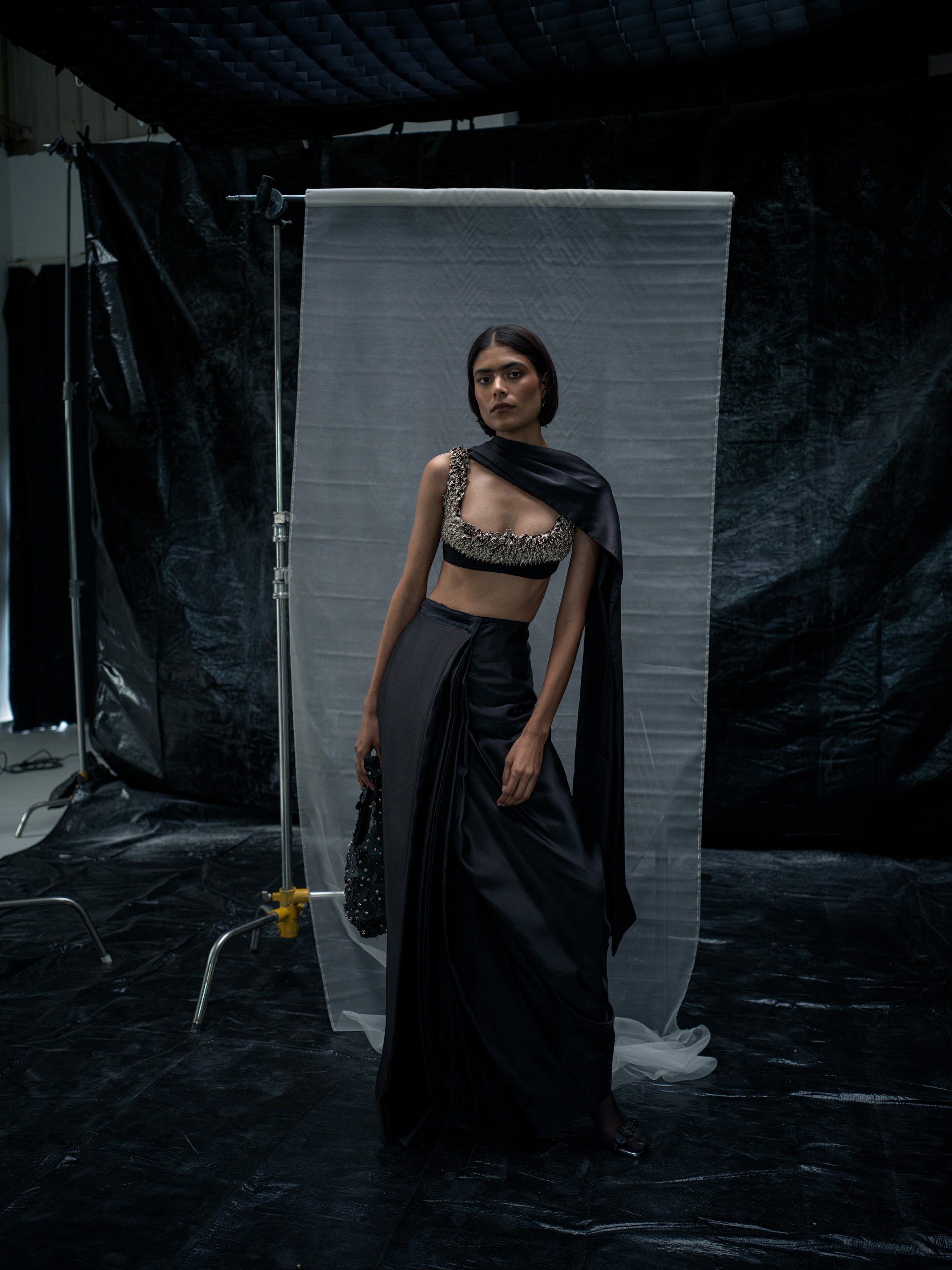 Raven Drape Saree back view