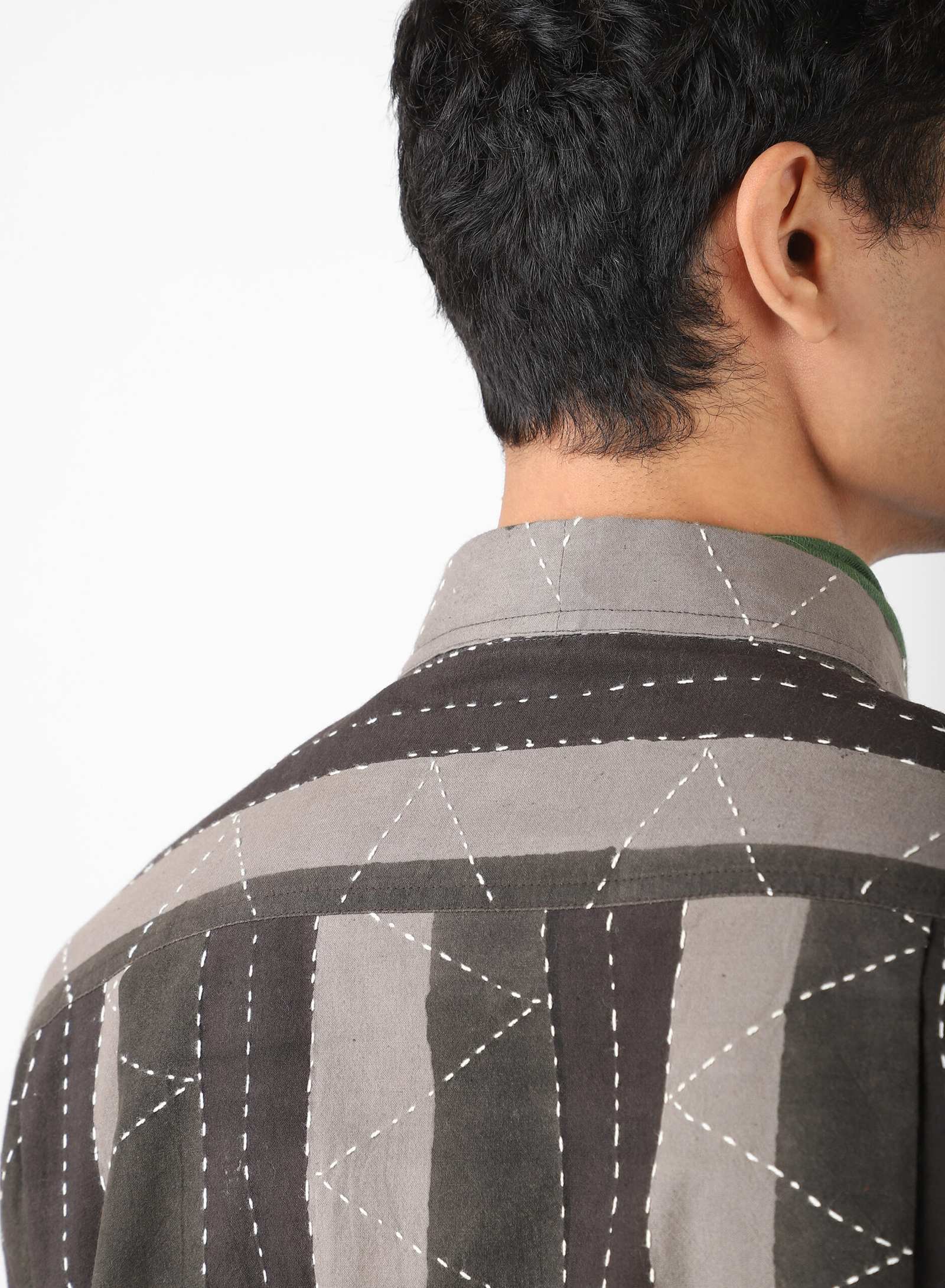 Ryoko
Relaxed Fit 
Kimono Collar 
LS Shirt texture detail