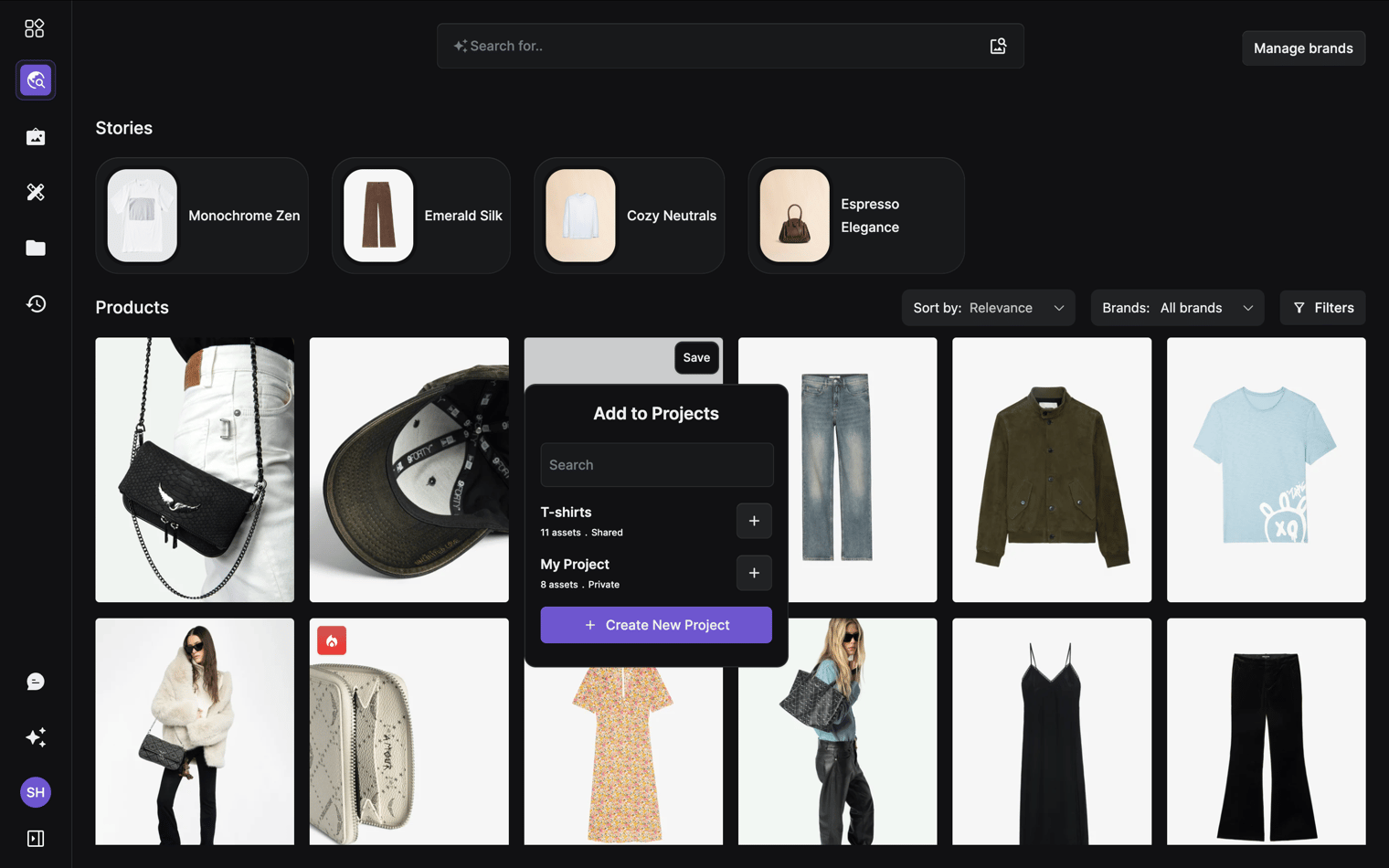 Save products to a project from the Scout grid