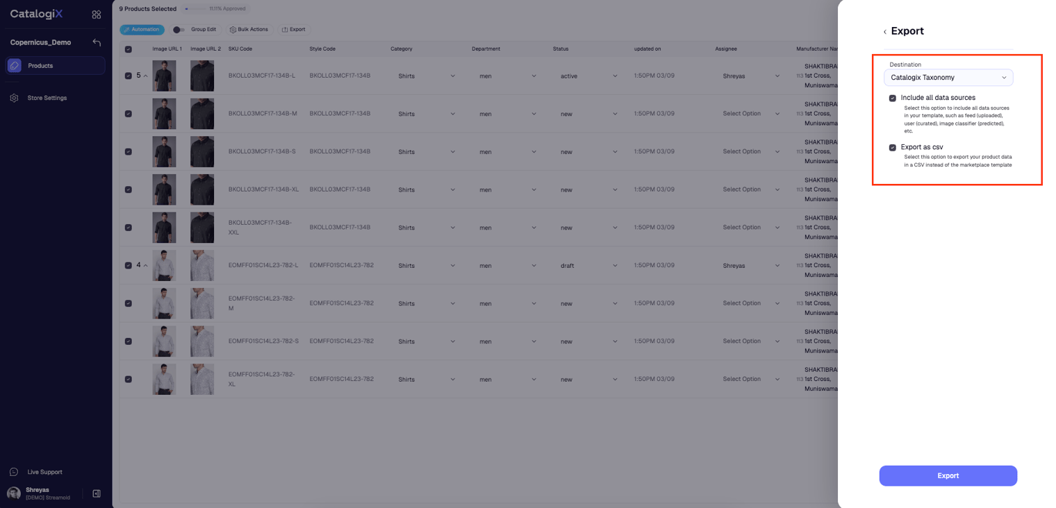 Export images with catalogix taxonomy