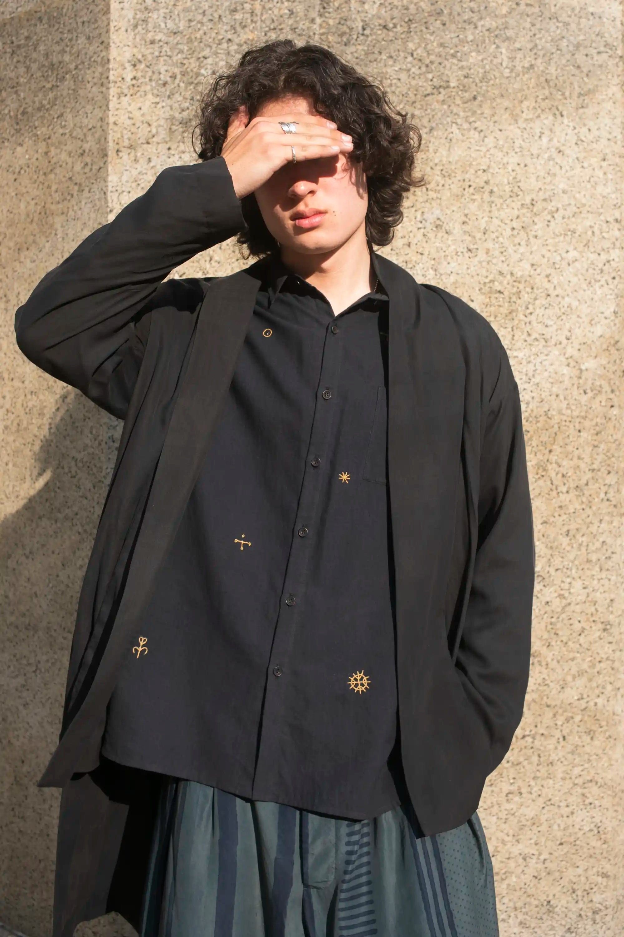 Black Kimono Coat back view