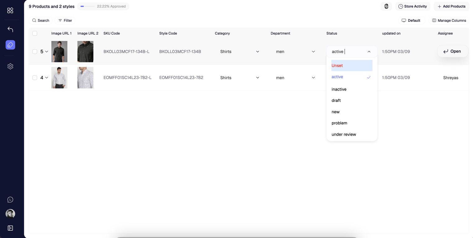 Product status options