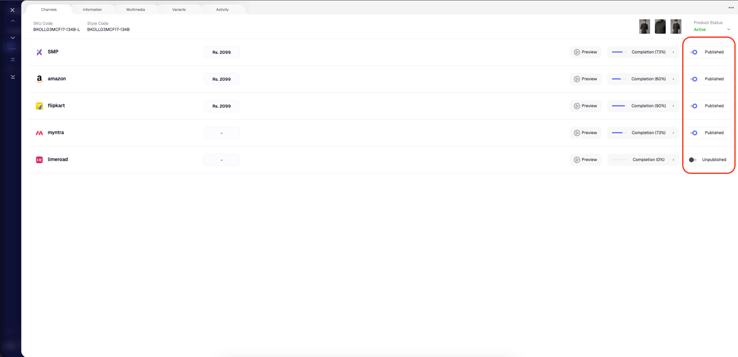 Channel publish toggle