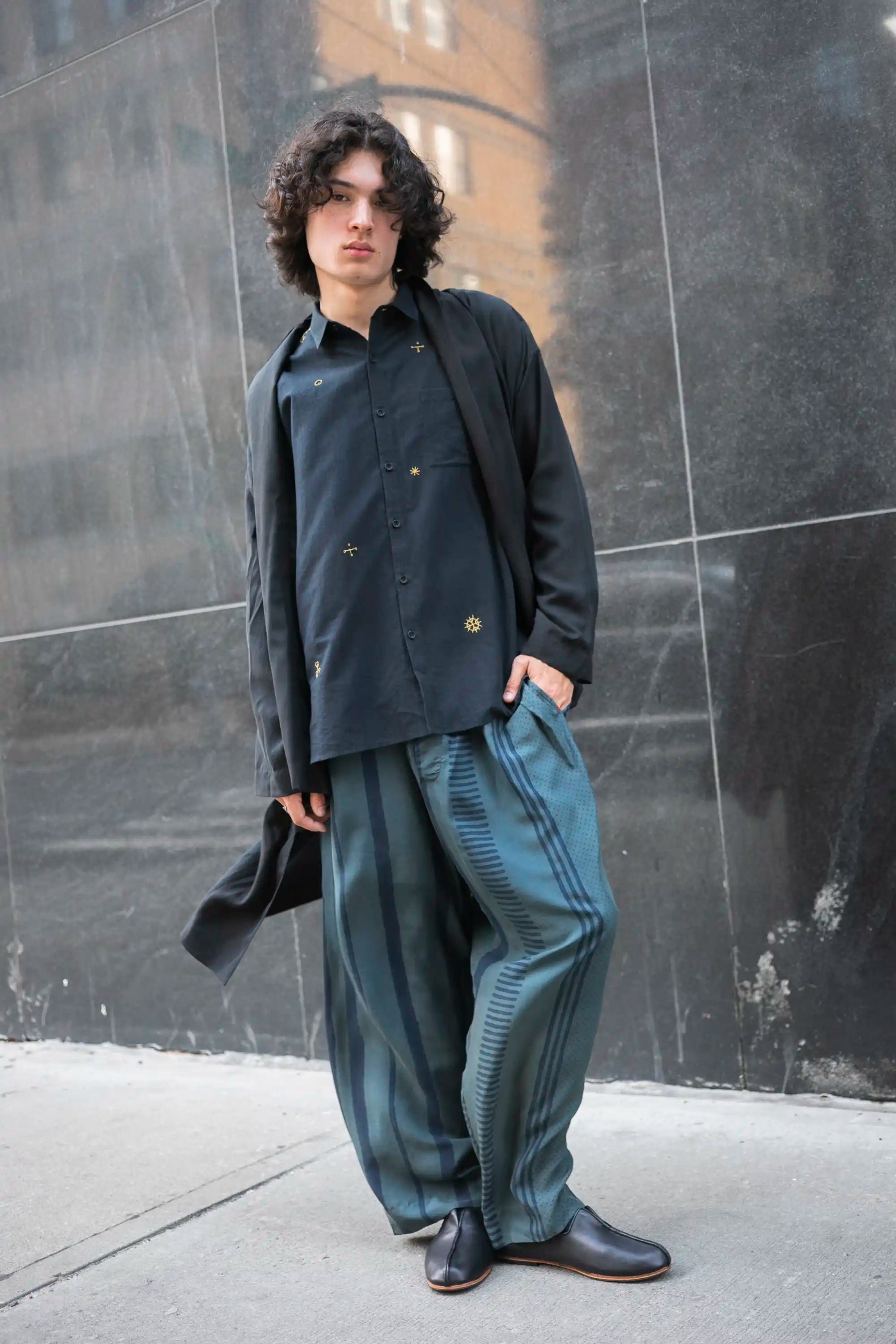 BLACK BLOCK PRINTED SILK PANT back view