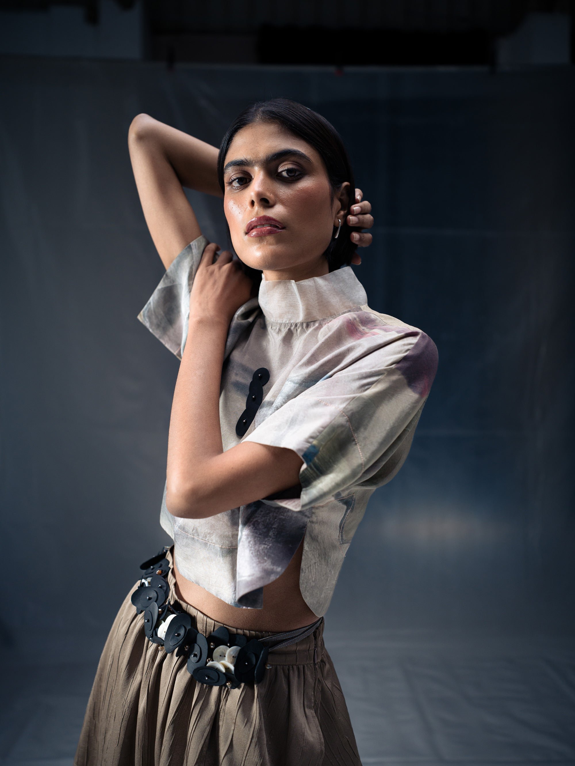 Chatter Artwork Crop Top texture detail