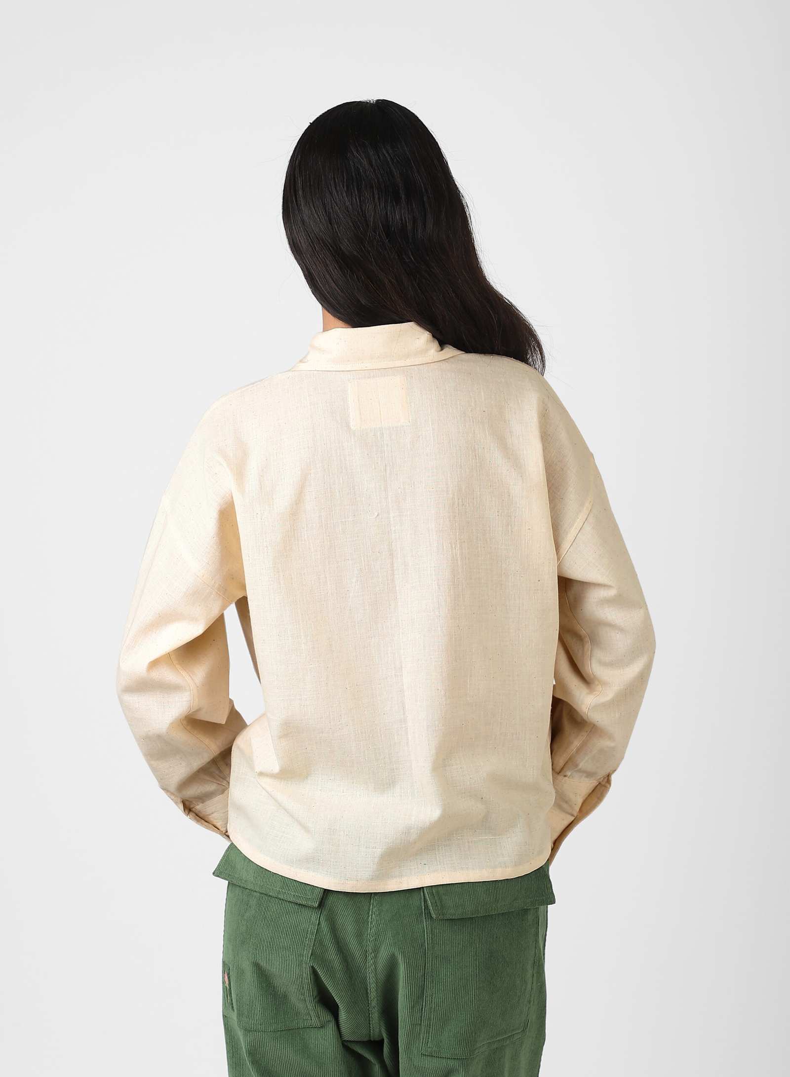 Leah
Boxy Shirt with
Round Collar back view