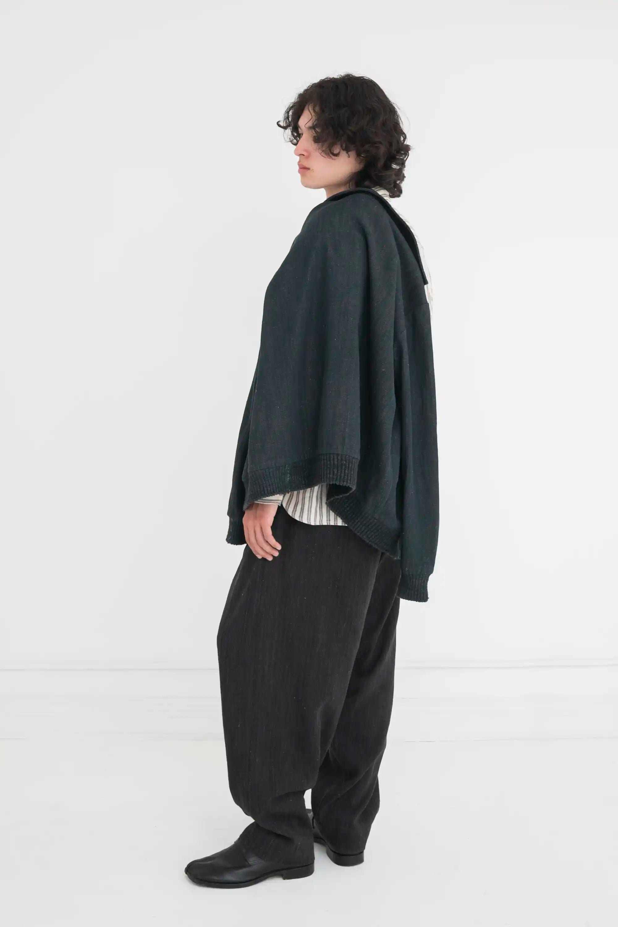 MIDNIGHT INDIGO BOMBER JACKET texture detail