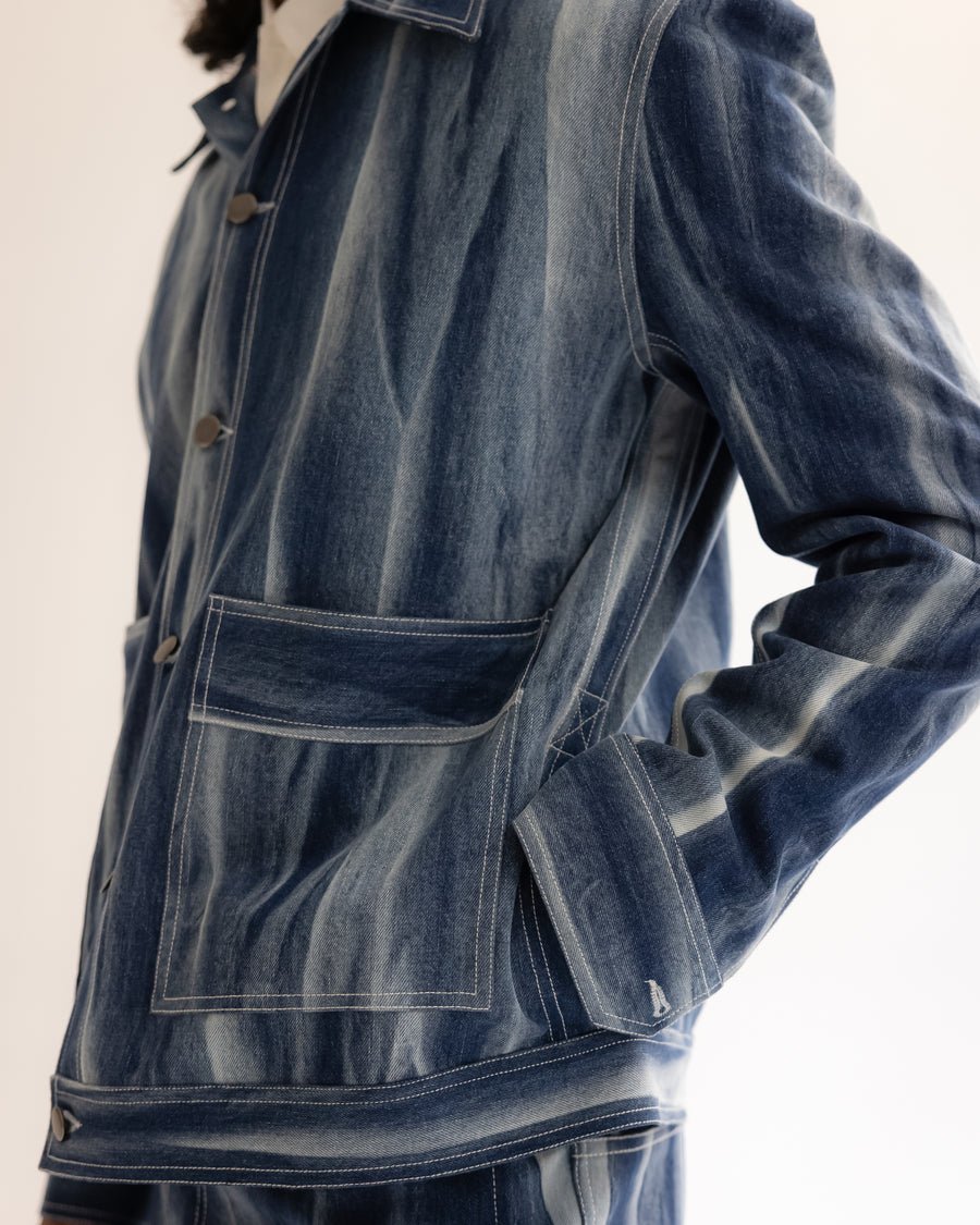 Creased Batik Denim Jacket texture detail