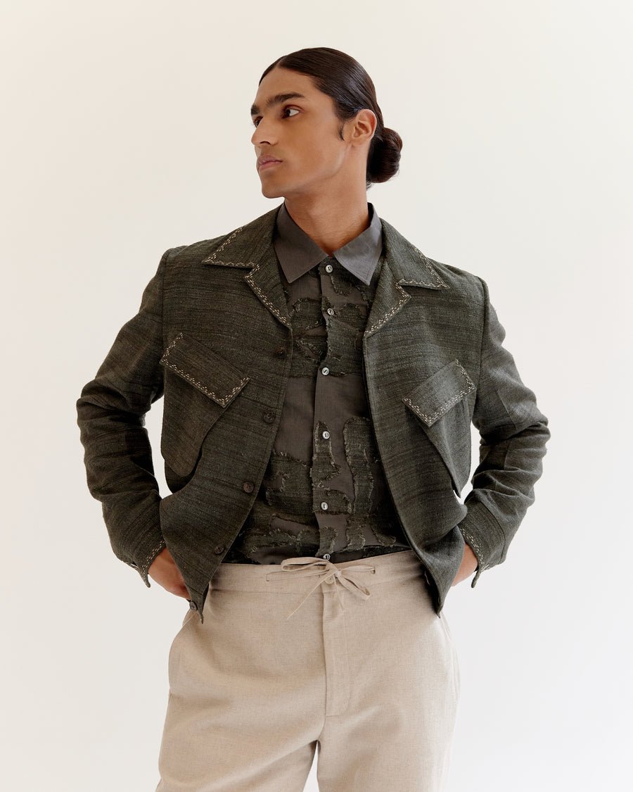 Vintage Cropped Military Jacket texture detail