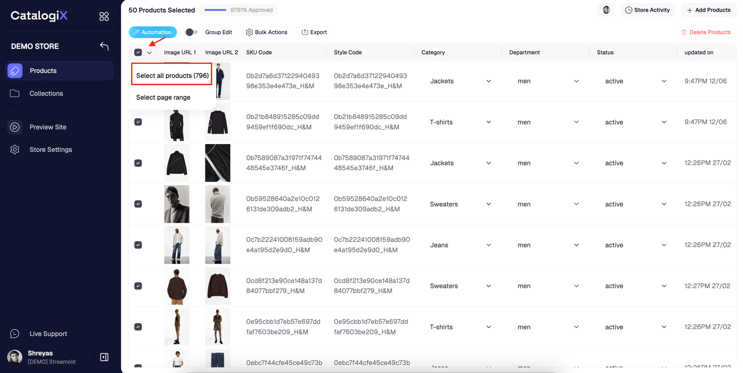 Select store dropdown