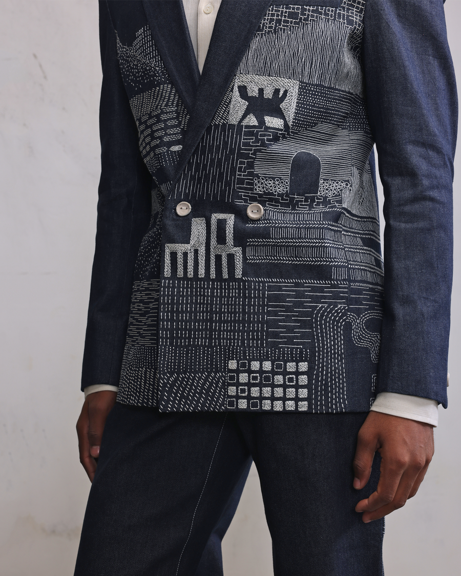 Morden Ruins Double Breasted Blazer styling frame