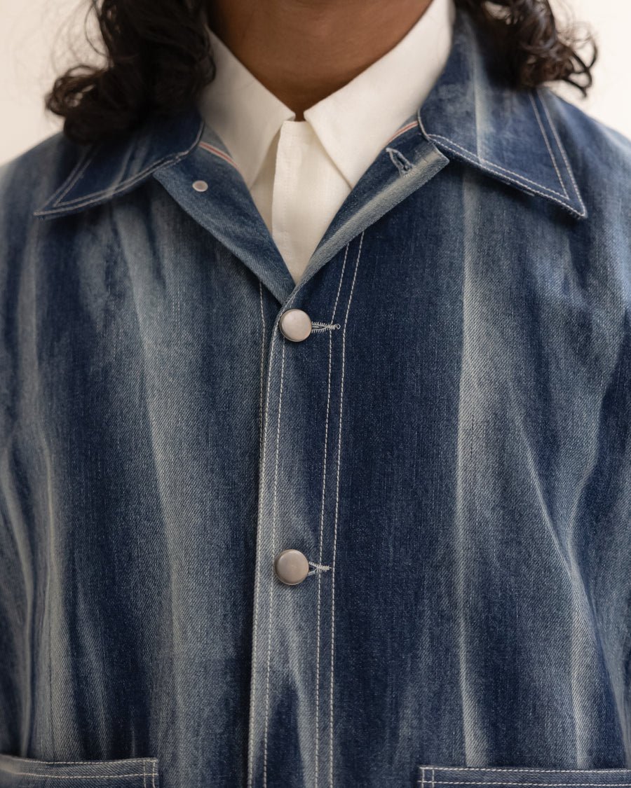 Creased Batik Denim Jacket styling frame