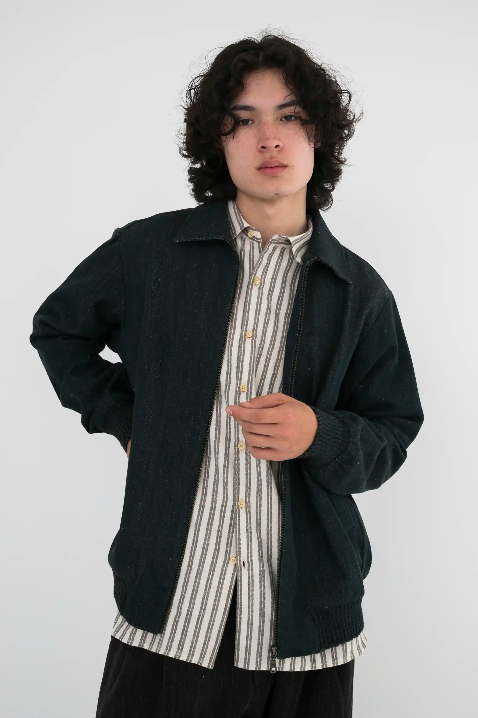 MIDNIGHT INDIGO BOMBER JACKET back view