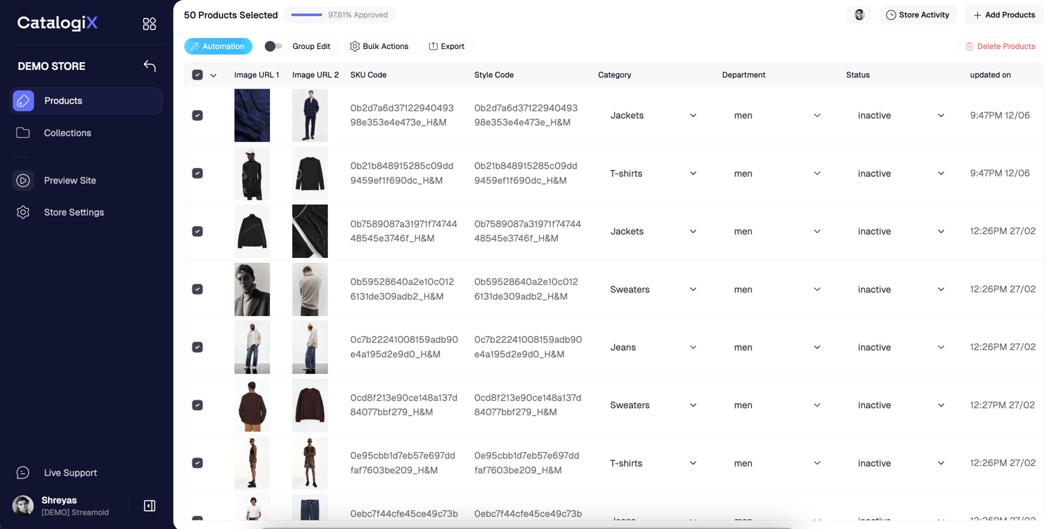 Select products for group edit