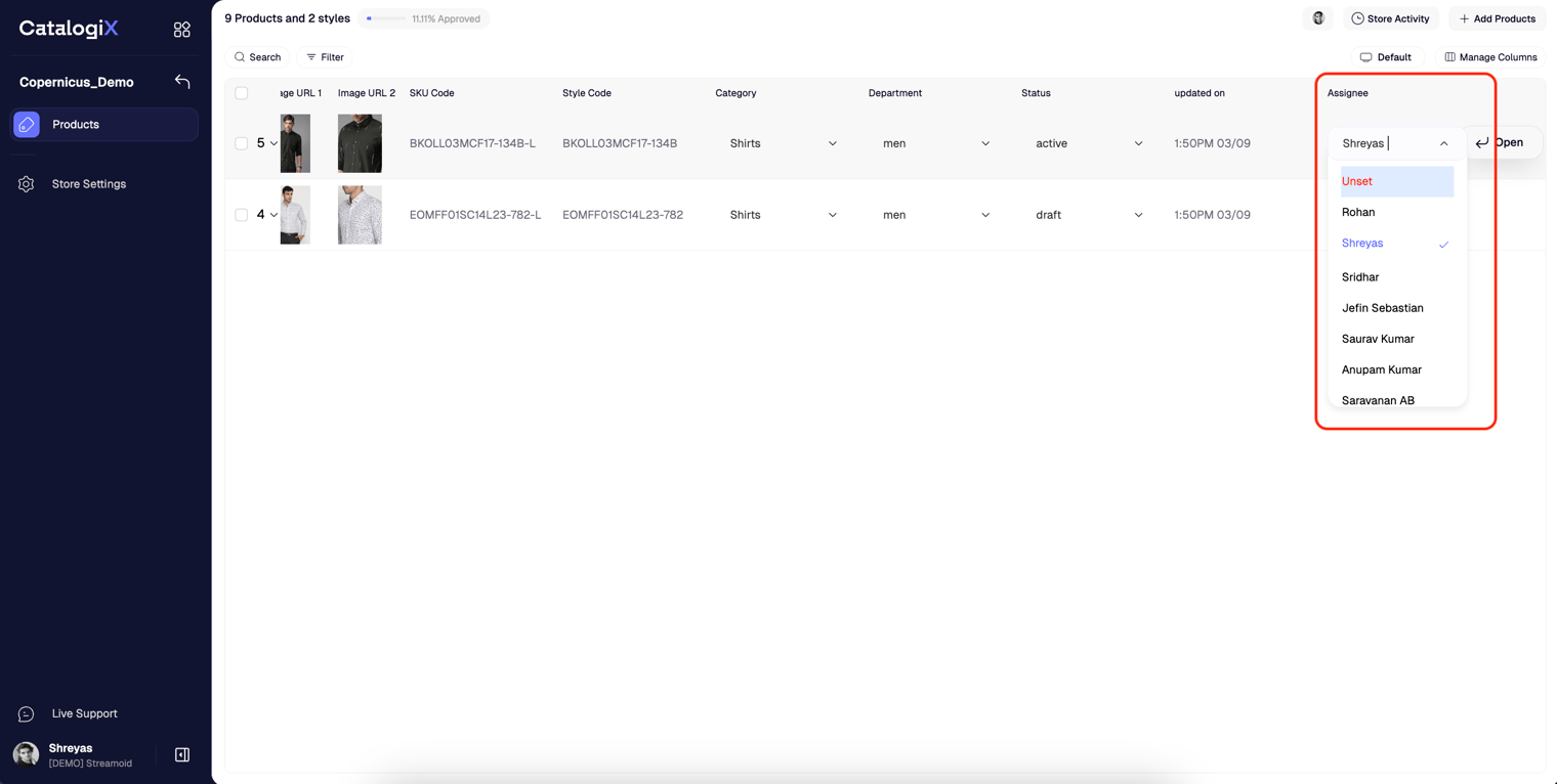 Assign products to teammates