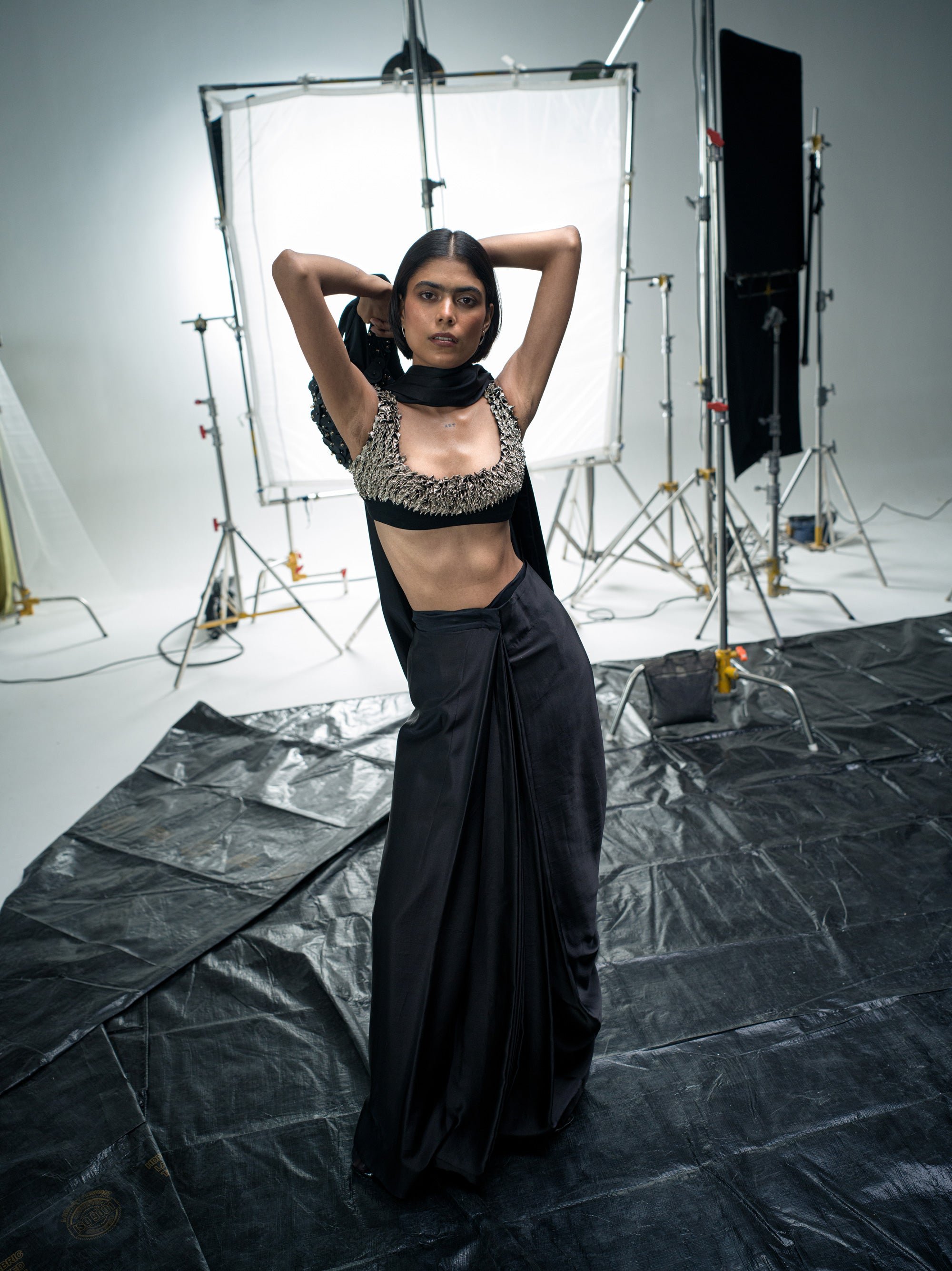 Raven Drape Saree texture detail