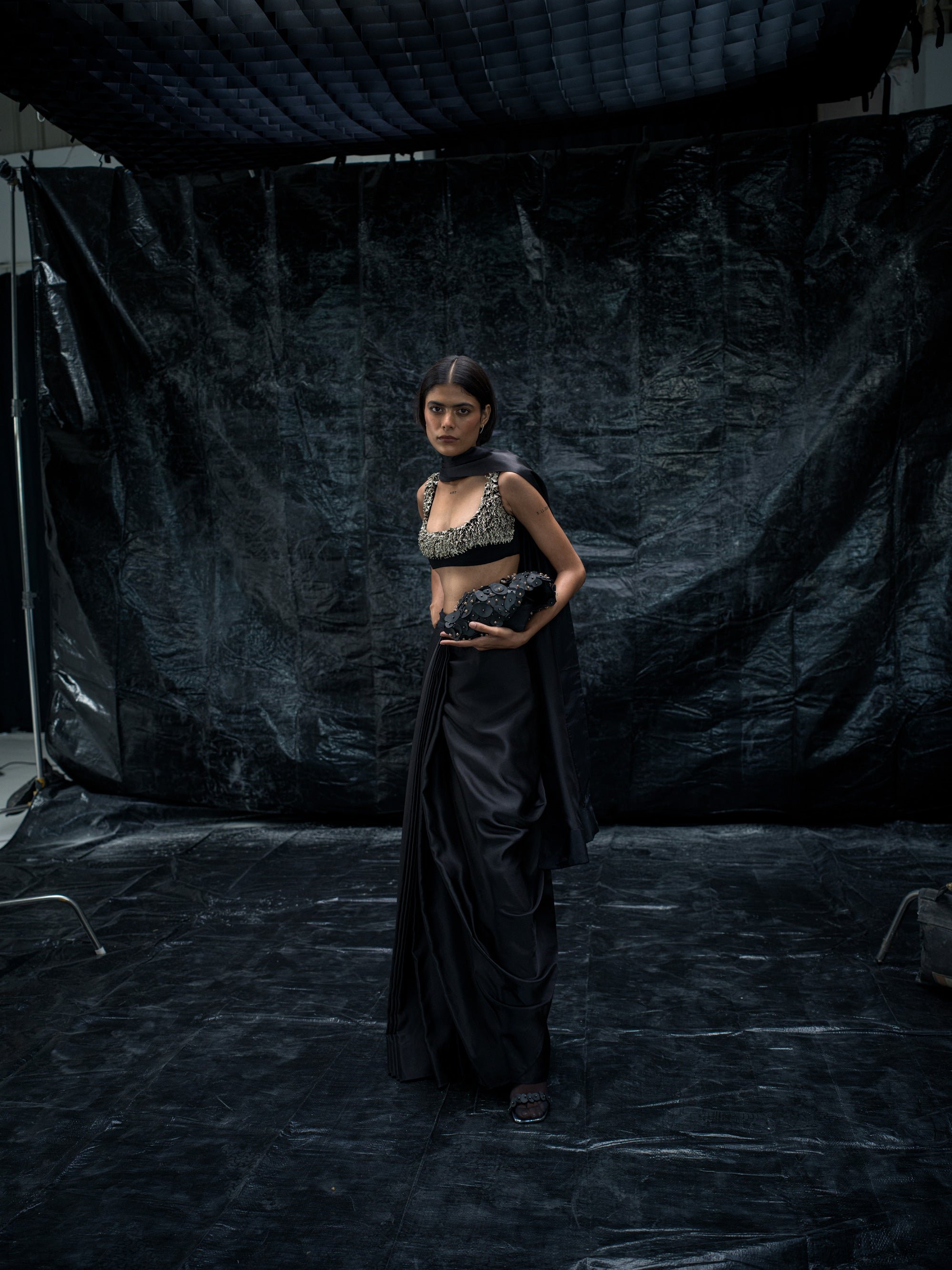 Raven Drape Saree styling frame